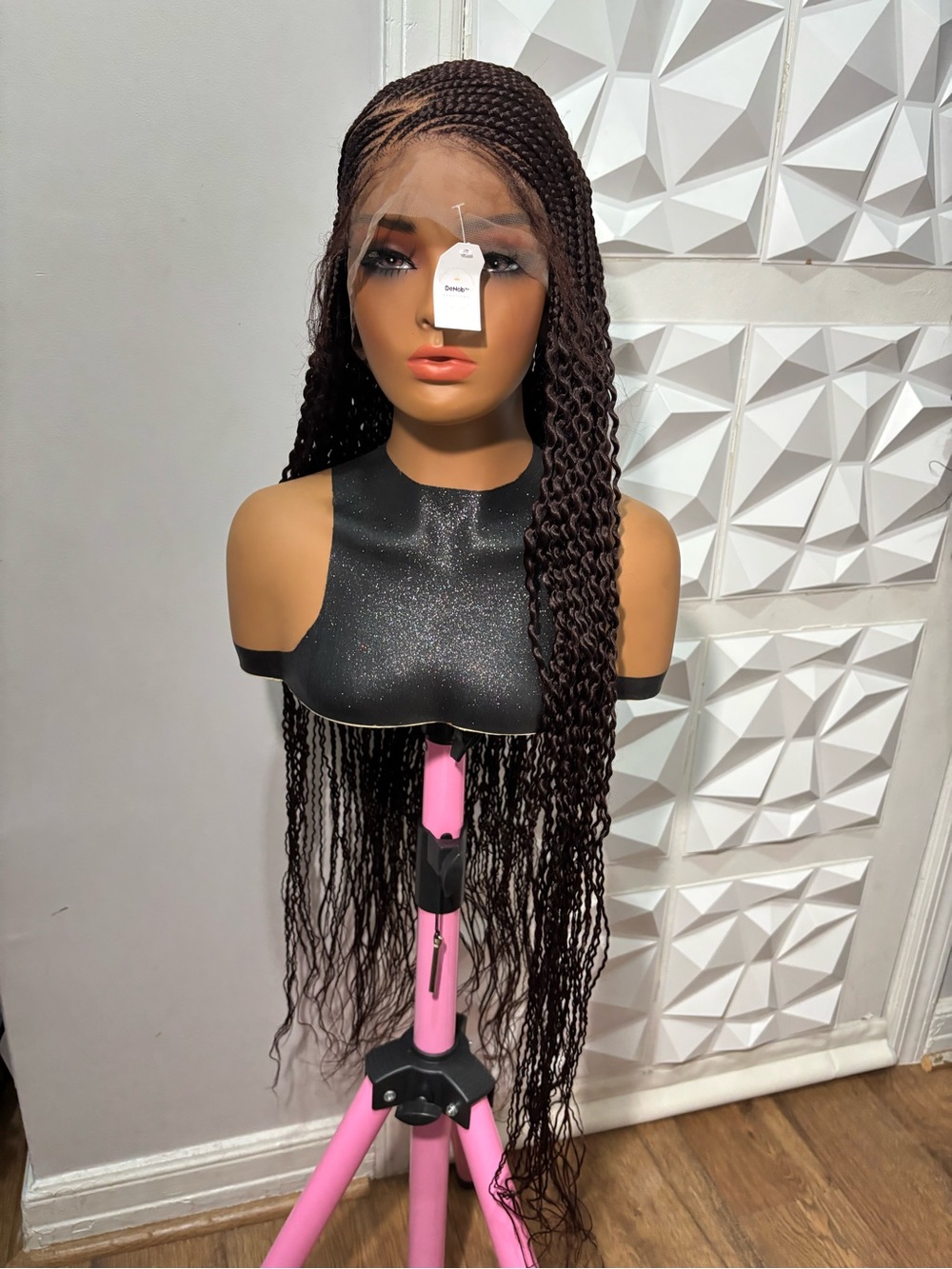 38 Inch Handmade Cornrow Twist Braided Wig with Loose Curly Ends | Full Lace Col